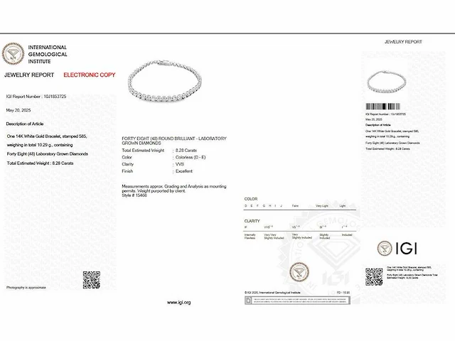 Armband 14 krt. wit goud met diamant 8,28 crt. - afbeelding 2 van  6