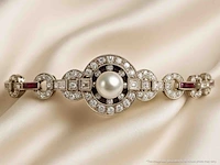 Art-deco armband met goud en platina, en natuurlijke diamanten en robijnen - afbeelding 7 van  9