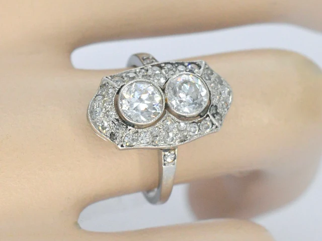 Art deco platina ring met diamant - afbeelding 2 van  9