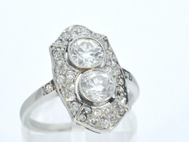 Art deco platina ring met diamant - afbeelding 4 van  9