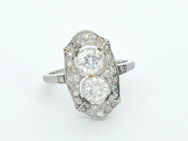 Art deco platina ring met diamant - afbeelding 6 van  9