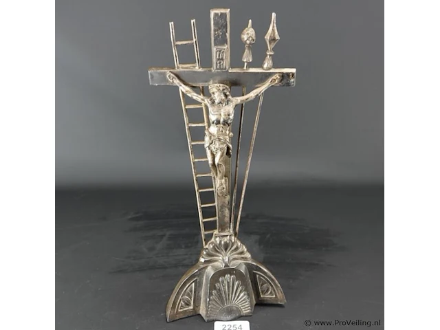Art deco staande brons/messing crucifix - afbeelding 2 van  5