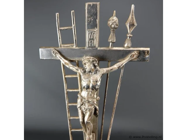 Art deco staande brons/messing crucifix - afbeelding 3 van  5