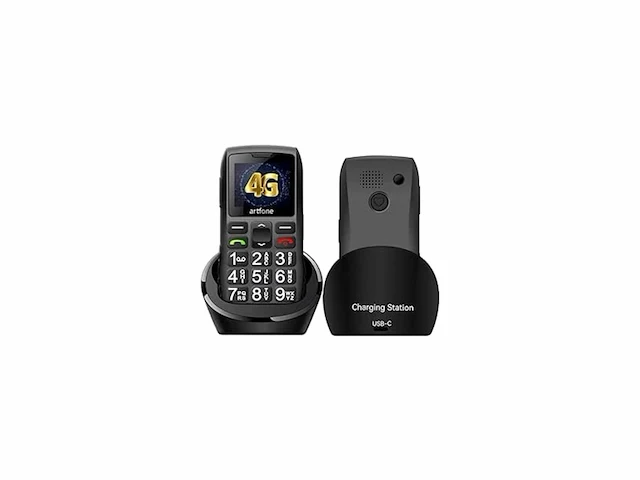 Artfone c1+4g senioren mobiele telefoon volledig nederlands sosknop zwart - afbeelding 1 van  3