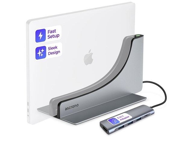 Ascrono vertical docking station hub compatibel met apple macbook air 13 (20182020 incl. m1) 2x usbc poort (40 gbps) thunderbolt 4 compatibel dock - afbeelding 1 van  6