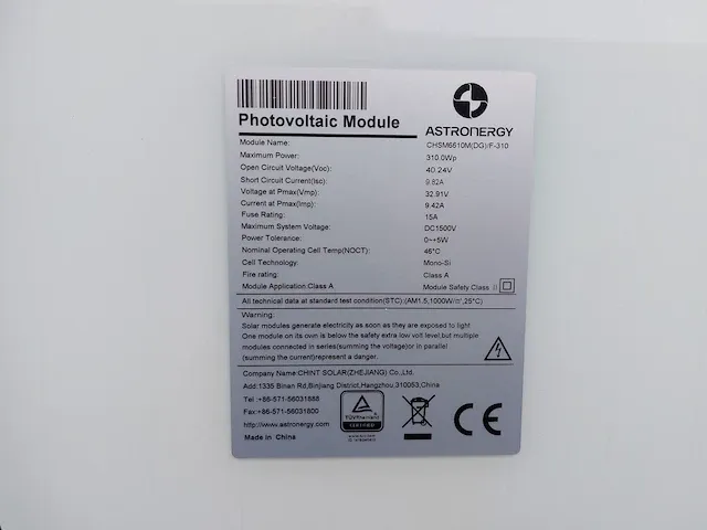 Astronergy - chsm6610m(dg)/f-310 - pallet met 31 astronergy chsm6610m(dg)/f-310 glas-glas zonnepanelen - afbeelding 5 van  5