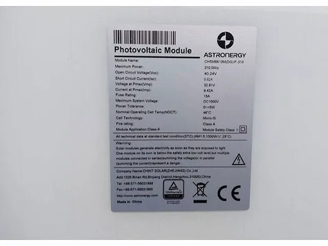 Astronergy - set van 10 astronergy glas-glas zonnepanelen (310 wp) - afbeelding 4 van  4