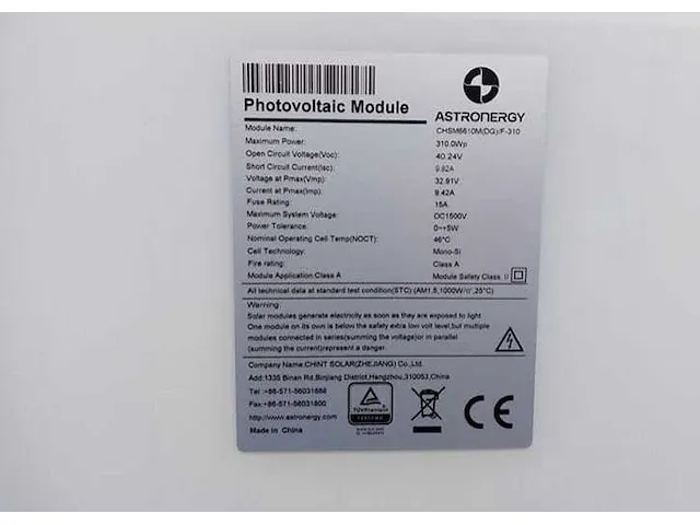 Astronergy - set van 14 astronergy glas-glas zonnepanelen (310 wp) - afbeelding 4 van  4