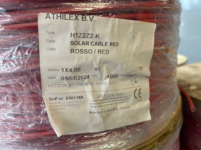 Athilex h1z2z2-k zonnepaneelkabel rood haspel 1000m (2x) - afbeelding 3 van  3