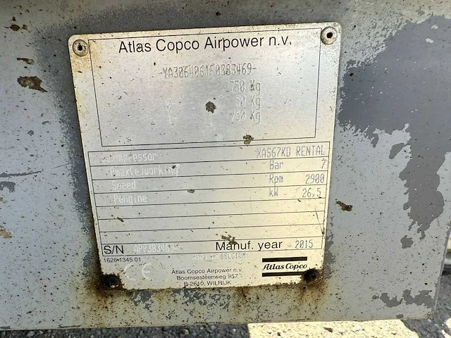 Atlas - 2015 - copco xas67kd - luchtcompressor - afbeelding 2 van  10