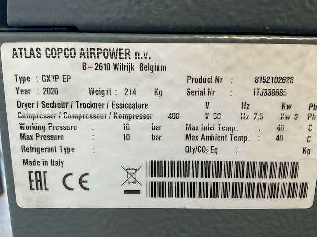 Atlas copco - 2020 - gx7p - schroefcompressor - afbeelding 7 van  7
