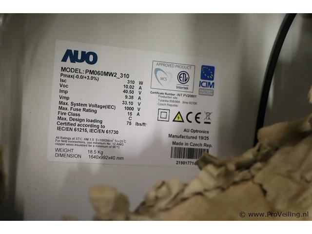 Auo zonnepanelen model pm060mw2_310 | nieuw in doos | 14 stuks - afbeelding 4 van  4