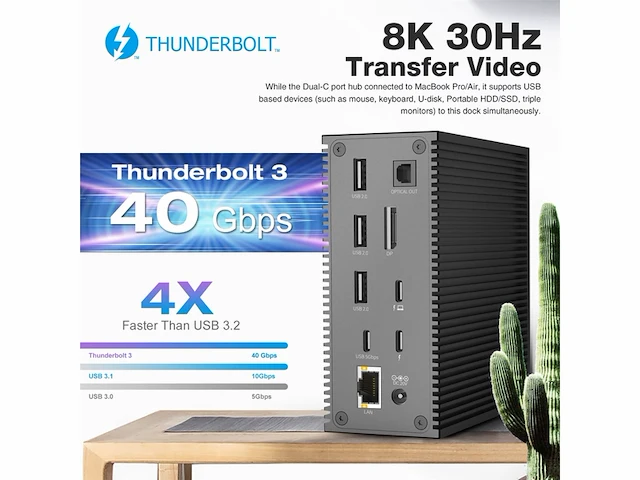 Ayclif 18in1 thunderbolt 3 dockingstation 100 w laptoplading 18 w smartphone opladen zwart - afbeelding 3 van  5