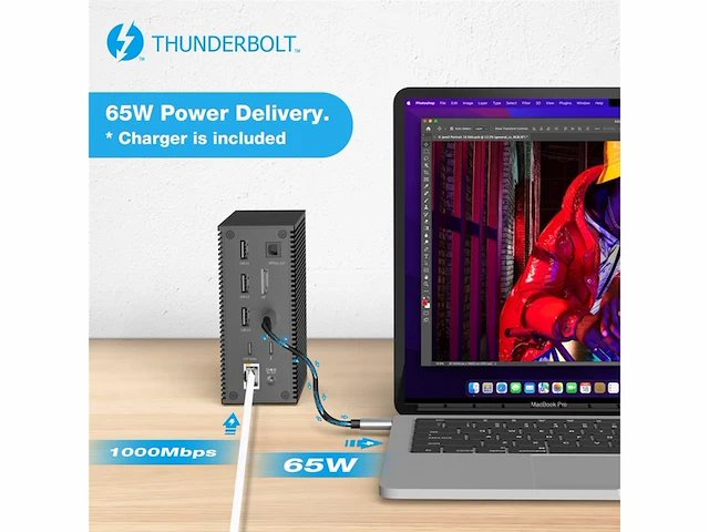 Ayclif 18in1 thunderbolt 3 dockingstation 100 w laptoplading 18 w smartphone opladen zwart - afbeelding 4 van  5