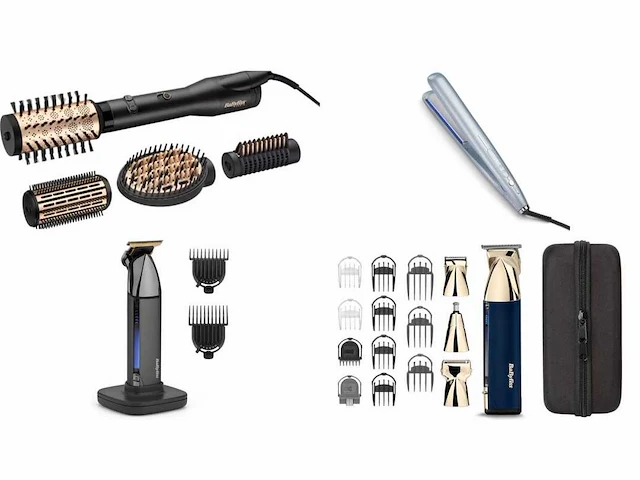 Babyliss big hair luxe föhnborstel as970e - multistyler met 4 opzetstukken + babyliss hydro fusion styler st573e stijltang + babyliss super-x metal series baardtrimmer t991e - afbeelding 1 van  2