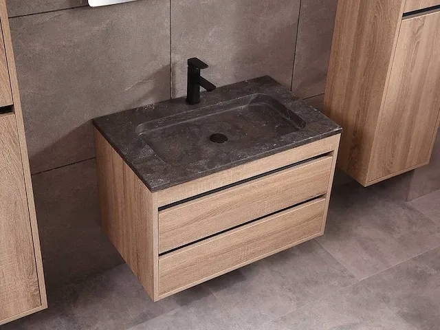 Badkamermeubel 1-persoons 80cm (mat zwart of brown oak) met (hangkast) - afbeelding 13 van  30