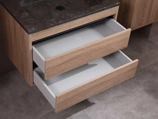 Badkamermeubel 1-persoons 80cm (mat zwart of brown oak) met (hangkast) - afbeelding 14 van  30