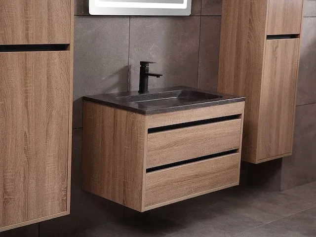 Badkamermeubel 1-persoons 80cm (mat zwart of brown oak) met (hangkast) - afbeelding 17 van  30