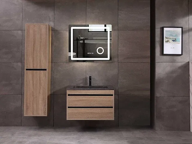 Badkamermeubel 1-persoons 80cm (mat zwart of brown oak) met (hangkast) - afbeelding 2 van  30