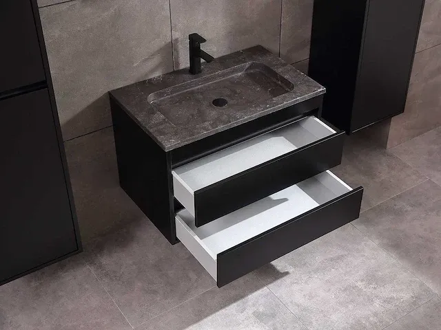 Badkamermeubel 1-persoons 80cm (mat zwart of brown oak) met (hangkast) - afbeelding 7 van  30