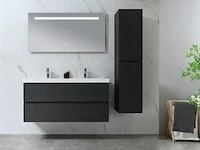 Badkamermeubel 120 cm - donker hout decor + witte dubbele wasbak - incl. kranen - afbeelding 3 van  10