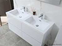 Badkamermeubel 120 cm - hoogglans wit + witte dubbele wasbak - incl. kranen - afbeelding 3 van  9