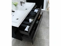 Badkamermeubel 120 cm - hoogglans zwart + witte dubbele wasbak - incl. kranen - afbeelding 6 van  9