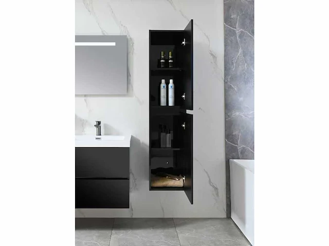 Badkamermeubel 120 cm - hoogglans zwart + witte dubbele wasbak - incl. kranen - afbeelding 7 van  9