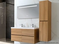 Badkamermeubel 120 cm - licht hout decor + witte dubbele wasbak - incl. kranen - afbeelding 1 van  9