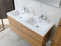 Badkamermeubel 120 cm - licht hout decor + witte dubbele wasbak - incl. kranen - afbeelding 3 van  9