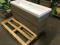 Badkamermeubel 120x46 cm. met 2 lades en witte wastafel. - afbeelding 2 van  3