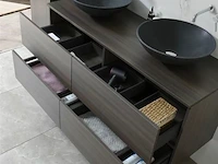 Badkamermeubel 130 cm - donker hout decor + zwarte waskommen - incl. muurkranen - afbeelding 10 van  12