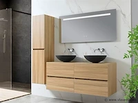 Badkamermeubel 130 cm - licht hout decor + zwarte waskommen - incl. muurkranen - afbeelding 1 van  11