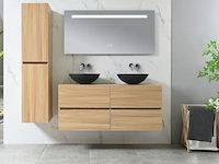 Badkamermeubel 130 cm - licht hout decor + zwarte waskommen - incl. muurkranen - afbeelding 4 van  11