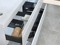 Badkamermeubel 145 cm - hoogglans wit + witte dubbele wasbak - incl. kranen - afbeelding 6 van  9