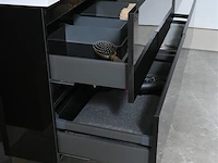 Badkamermeubel 145 cm - hoogglans zwart + witte dubbele wasbak - incl. kranen - afbeelding 7 van  8