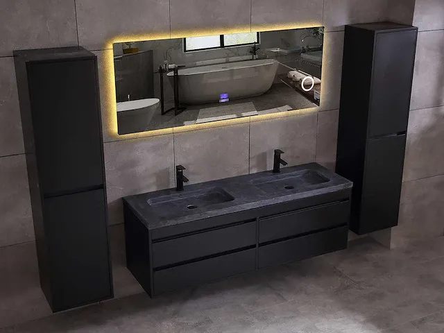 Badkamermeubel 160cm mat zwart - afbeelding 19 van  51