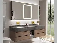 Badkamermeubel 2-persoons - 150 cm - hout decor met antraciete marmeren wasbak - incl. muurkranen - afbeelding 2 van  4