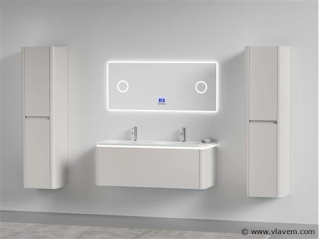 Badkamermeubel 2 persoons 120 cm - taupe - 2 zijkasten, 1 led spiegel - afbeelding 1 van  5