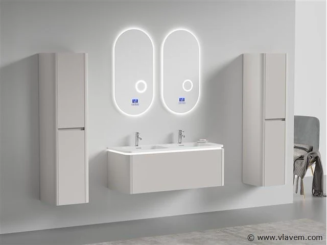 Badkamermeubel 2 persoons 120 cm - taupe - 2 zijkasten, 2 ovale spiegels - afbeelding 2 van  5
