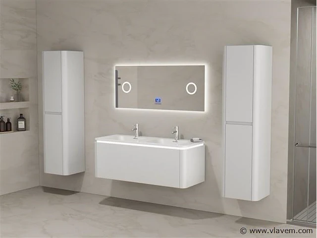 Badkamermeubel 2 persoons 120 cm - wit - 2 zijkasten, 1 led spiegel - afbeelding 1 van  5