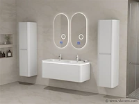 Badkamermeubel 2 persoons 120 cm - wit - 2 zijkasten, 2 ovale spiegels - afbeelding 1 van  5
