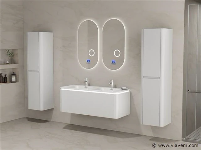 Badkamermeubel 2 persoons 120 cm - wit - 2 zijkasten, 2 ovale spiegels - afbeelding 1 van  5