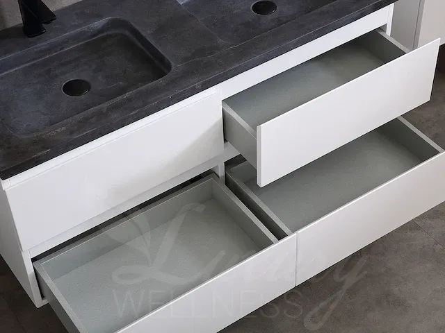 Badkamermeubel 2-persoons 120cm (mat wit) met (hangkast) en led spiegel en diverse wastafel combinaties - afbeelding 2 van  42