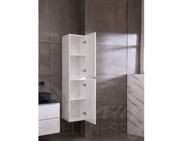 Badkamermeubel 2-persoons 120cm (mat wit) met (hangkast) en led spiegel en diverse wastafel combinaties - afbeelding 8 van  42