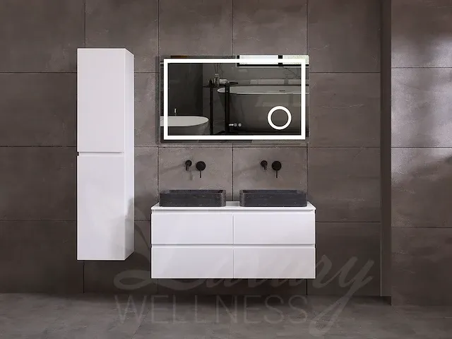 Badkamermeubel 2-persoons 120cm (mat wit) met (hangkast) en led spiegel en diverse wastafel combinaties - afbeelding 9 van  42