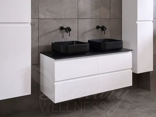 Badkamermeubel 2-persoons 120cm (mat wit) met (hangkast) en led spiegel en diverse wastafel combinaties - afbeelding 14 van  42