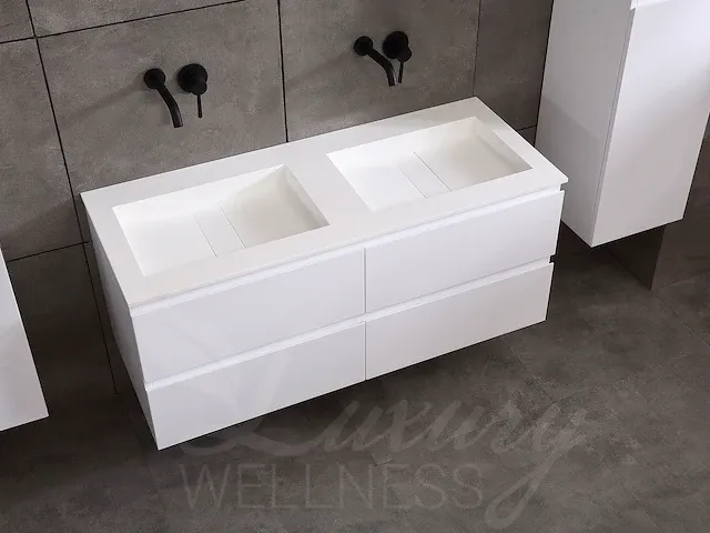 Badkamermeubel 2-persoons 120cm (mat wit) met (hangkast) en led spiegel en diverse wastafel combinaties - afbeelding 23 van  42