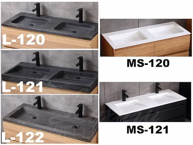 Badkamermeubel 2-persoons 120cm (mat wit) met (hangkast) en led spiegel en diverse wastafel combinaties - afbeelding 37 van  42