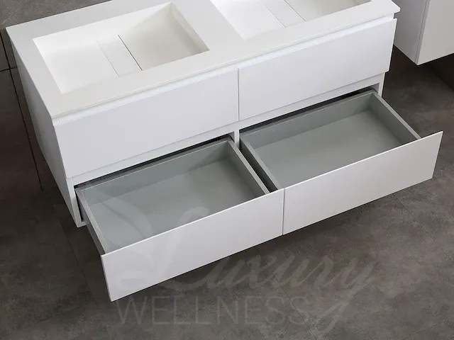 Badkamermeubel 2-persoons 120cm (mat wit) met (hangkast) en led spiegel en diverse wastafel combinaties - afbeelding 34 van  42